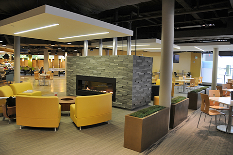 Seating areas in Crossroads Culinary Center on North Campus.
