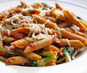 Penne pasta offered at Bravo, with broccoli, spinach, marinara sauce and mozzarella cheese