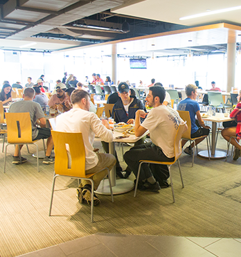 Students dining in the front main seating area