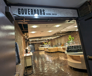 One of the two entrances to Governors Dining Center