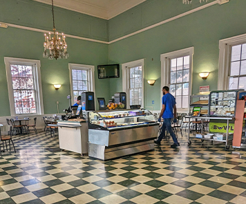 Harriman Café's checkout and dining area inside the unit