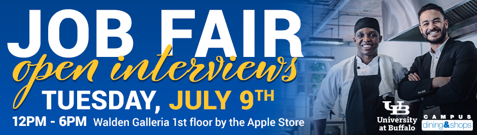 Job Fair and open interviews. Tuesday, July 9th. 12pm-6pm Walden Galleria 1st floor by the Apple Store