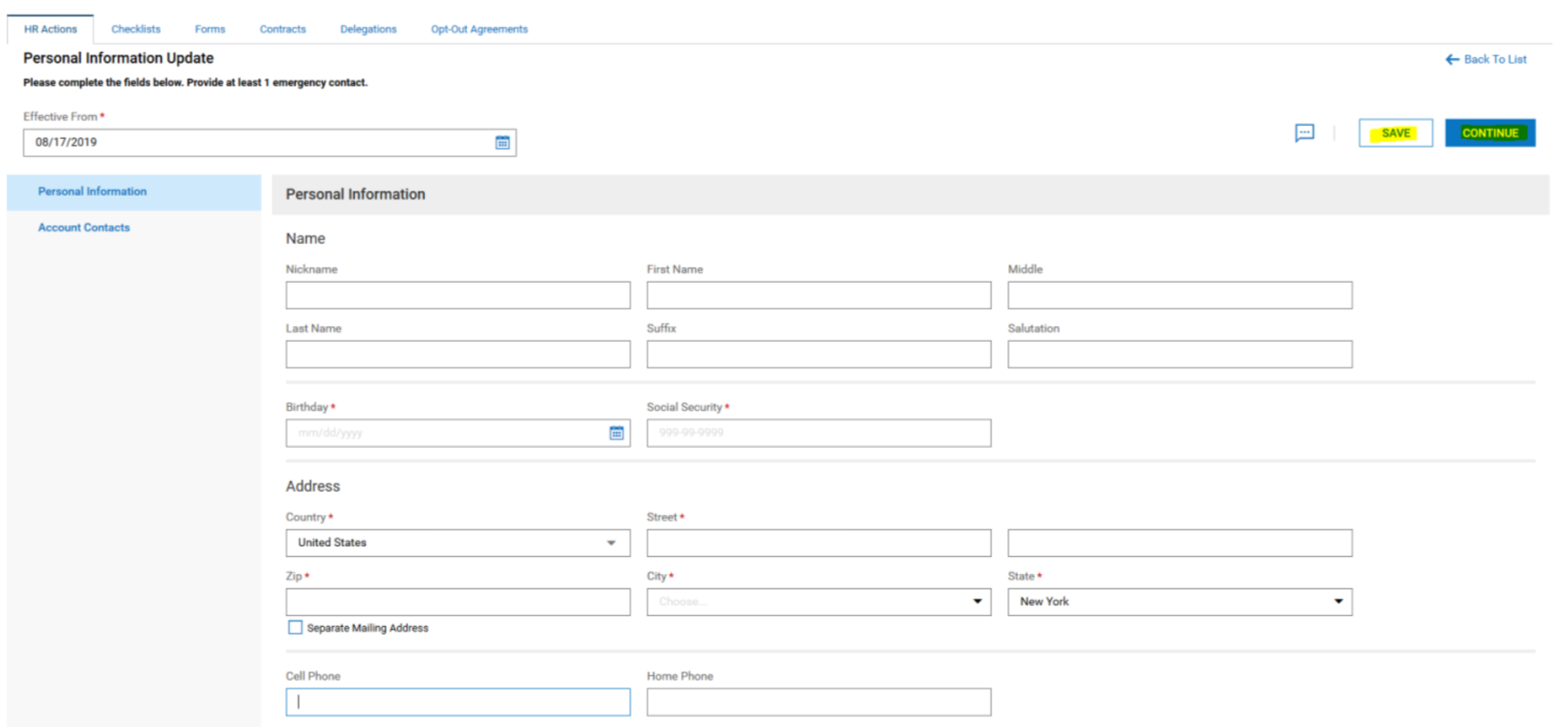 Kronos HR Actions > Account Contact Form
