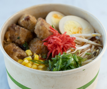 Build Your Own Noodle Bowl with fried tofu, marinated egg, corn, green onion, pickled ginger and bean sprouts from Noodle Pavilion