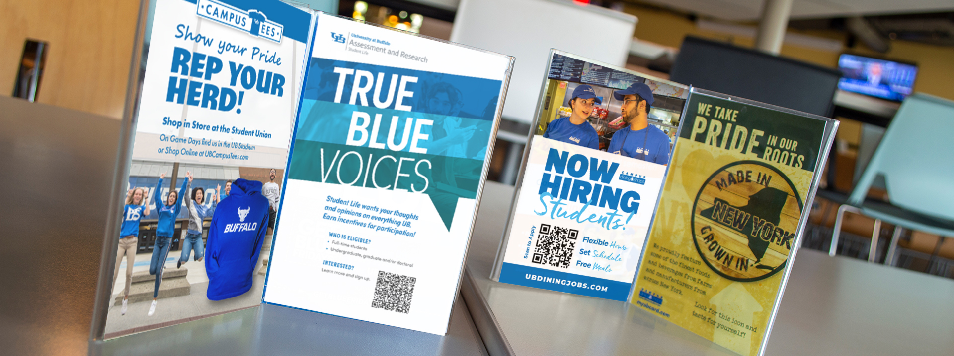 Table Tents of various advertisements.