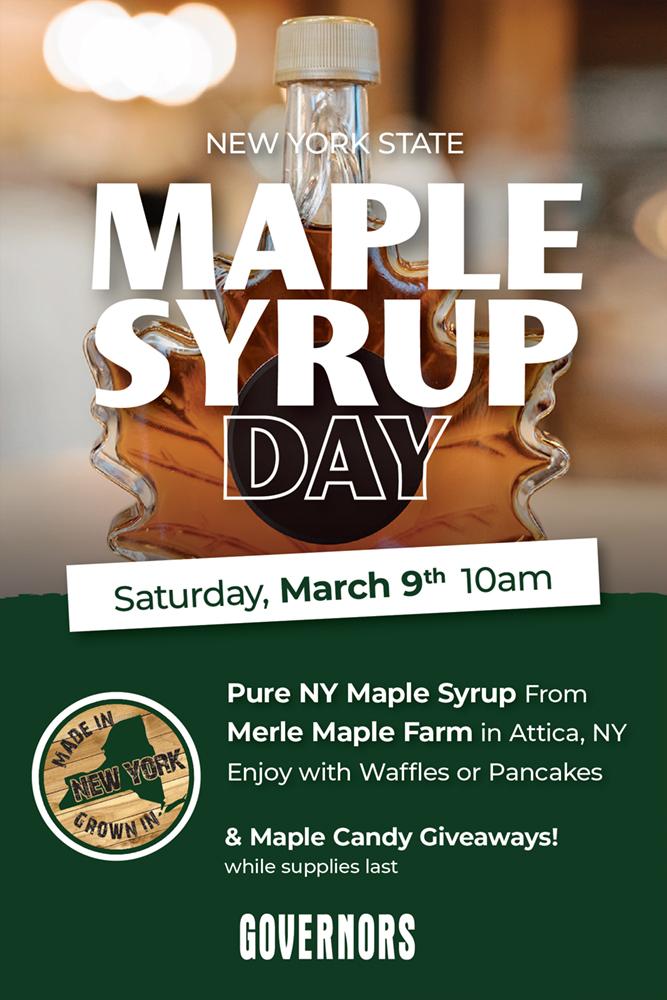 New York State Maple Syrup Day. Pure NY Maple Syrup From Merle Maple Farm in Attica, NY. Enjoy with Waffles or Pancakes. Maple Candy Giveaways while supplies last.