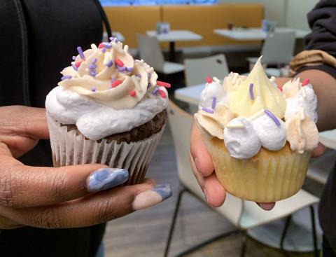 Two decorated cupcakes