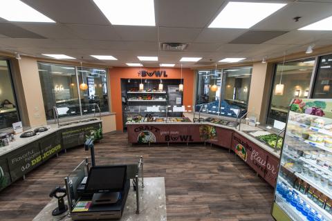 View of The Bowl in Ellicott Food Court from the cashier station. Photo by Onion Studio.