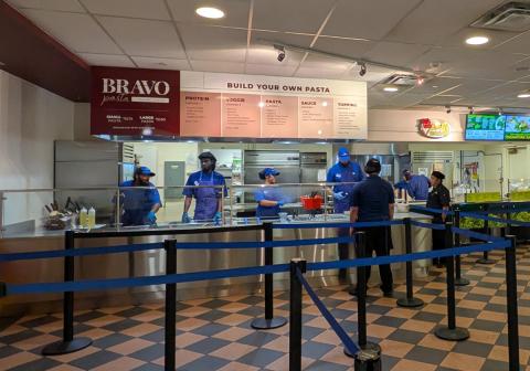 Fall 2026 refresh of the Bravo Pasta logo, signage, and queue, converting back to in-person ordering from 6 years of mobile ordering.