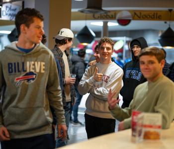 Students at the Soccer Event at Crossroads Culinary Center (C3) in Ellicott Complex on North Campus. Photographer: Onion Studio