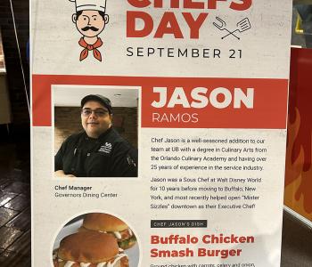 Poster featuring Chef Jason and his featured dish at Governors Dining Center.