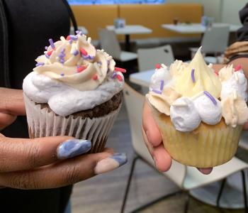 Two decorated cupcakes