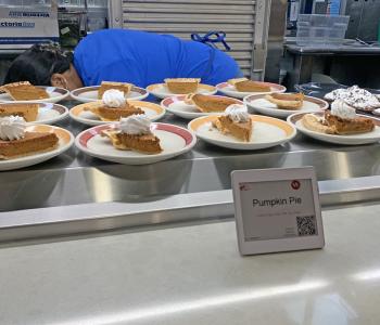 Pumpkin pie slices plated ready to be served
