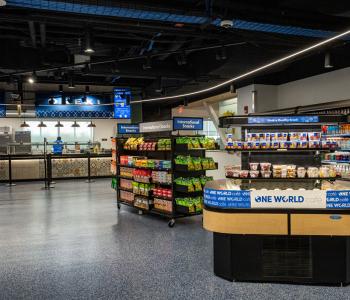 International snack area alongside the grab & go section of One World Café. Photo by Onion Studio.