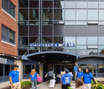 The entrance of Goodyear Hall that houses Goodyear Dining Center. Photo by Douglas Levere.