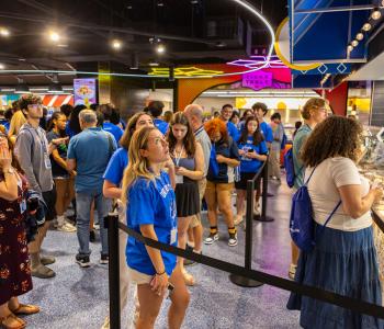 Students in line to order at Kali Orexi at One World Café.