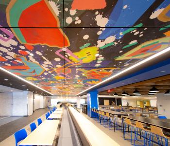 Seating area at One World Café. Photo by Douglas Levere.