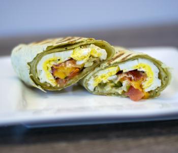 The Tex-Mex breakfast wrap, a signature breakfast sandwich only at Corner Café.