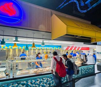 Students ordering from Pan Asia at One World Café.