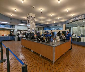Self serve and checkout counter at Capen Café in Capen Hall.