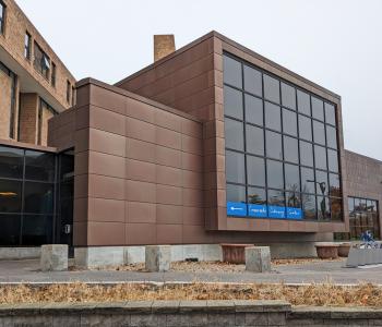 The outside of C3 lobby in Red Jacket Quad of Ellicott Complex.