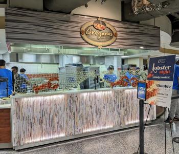 Oreganos at C3 serving lobster tail and decorated for Lobster Night.