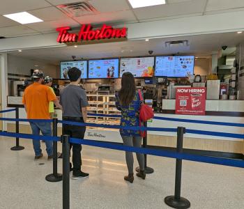 Customers lining up at Tim Hortons in the Student Union.