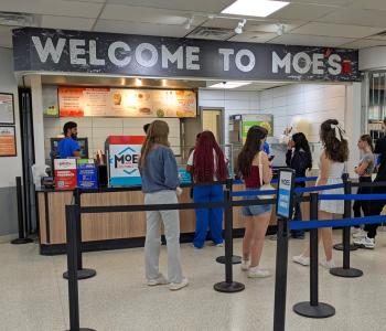 Students lining up to order at Moe's in the Student Union.