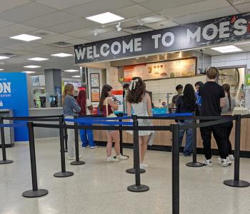 Students lining up to order at Moe's in the Student Union.