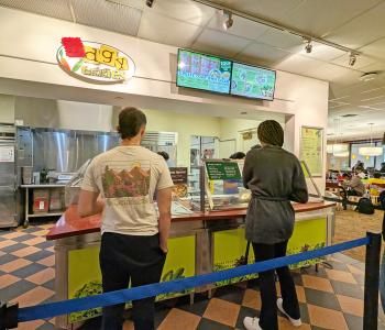 Students in line to order at Edgy Veggies on the second floor of Student Union.