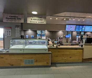 Perks ice cream and milkshake ordering counter next to the coffee and bubble tea ordering counter.