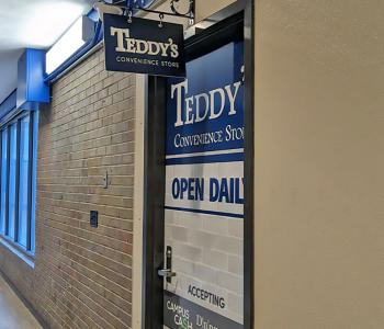 Teddy's convenience store entrance in Governors.